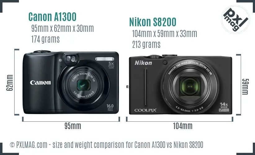 Canon A1300 vs Nikon S8200 size comparison
