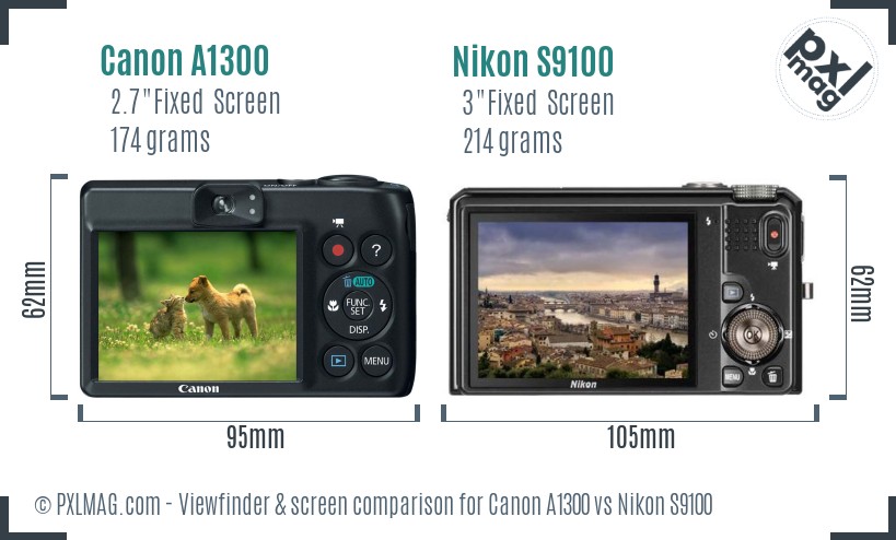 Canon A1300 vs Nikon S9100 Screen and Viewfinder comparison