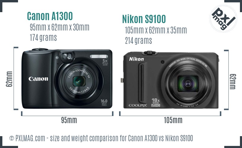 Canon A1300 vs Nikon S9100 size comparison Canon A1300 vs Nikon S9100 size comparison