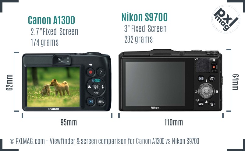Canon A1300 vs Nikon S9700 Screen and Viewfinder comparison