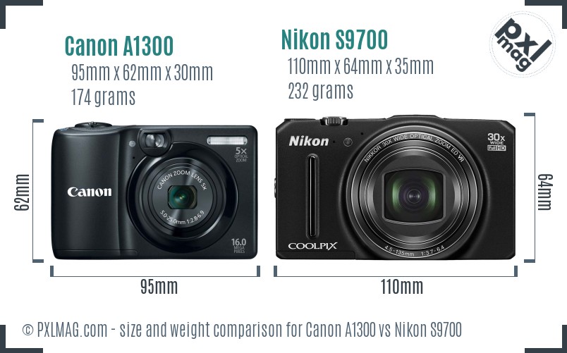 Canon A1300 vs Nikon S9700 size comparison Canon A1300 vs Nikon S9700 size comparison