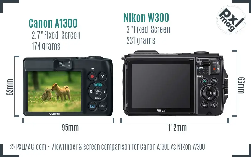 Canon A1300 vs Nikon W300 Screen and Viewfinder comparison