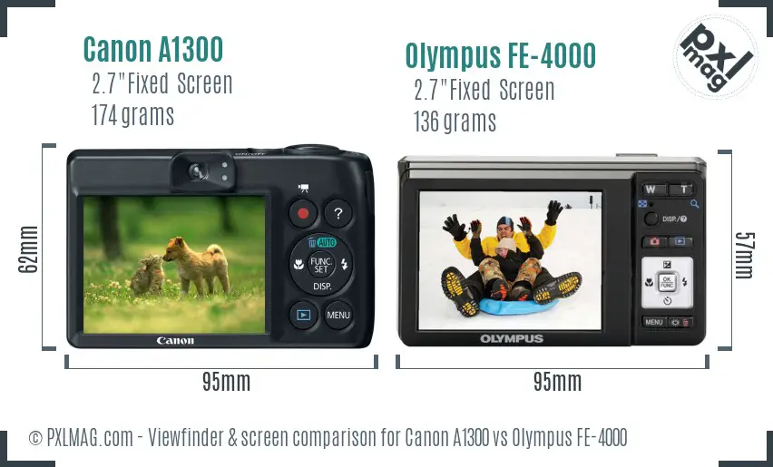 Canon A1300 vs Olympus FE-4000 Screen and Viewfinder comparison