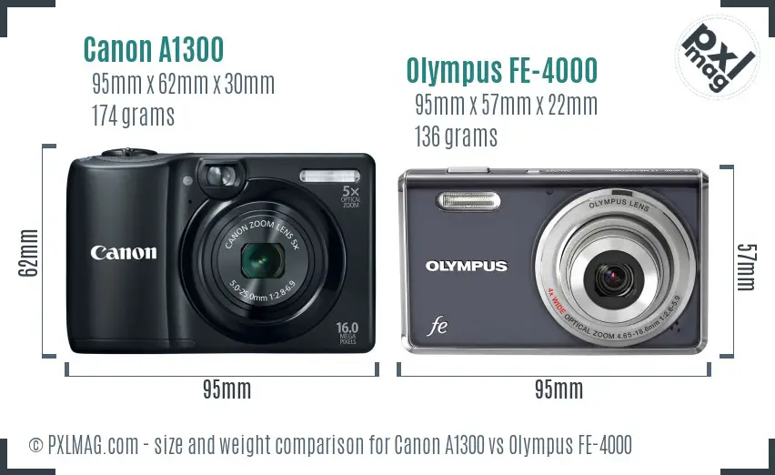 Canon A1300 vs Olympus FE-4000 size comparison