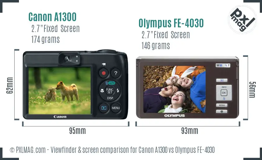 Canon A1300 vs Olympus FE-4030 Screen and Viewfinder comparison