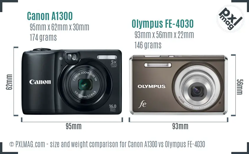 Canon A1300 vs Olympus FE-4030 size comparison