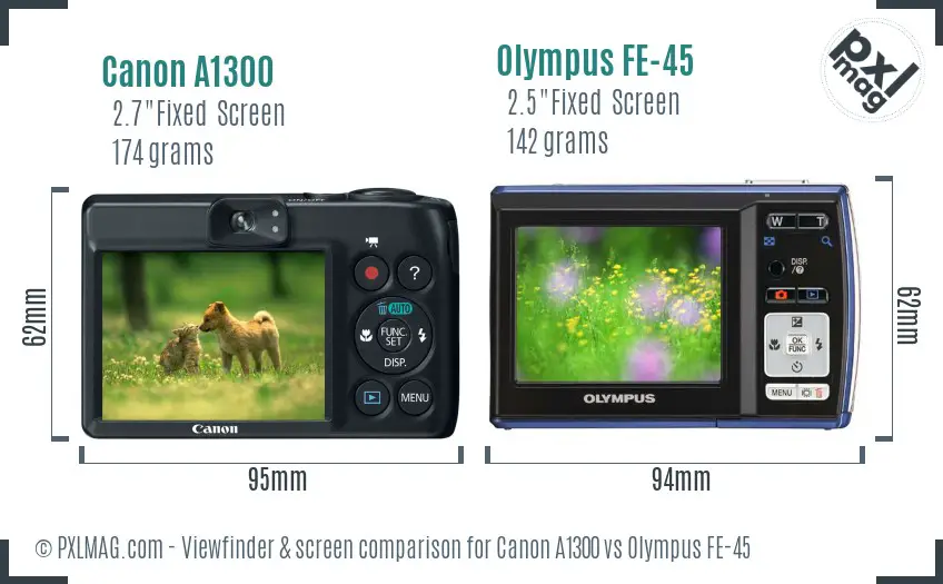 Canon A1300 vs Olympus FE-45 Screen and Viewfinder comparison