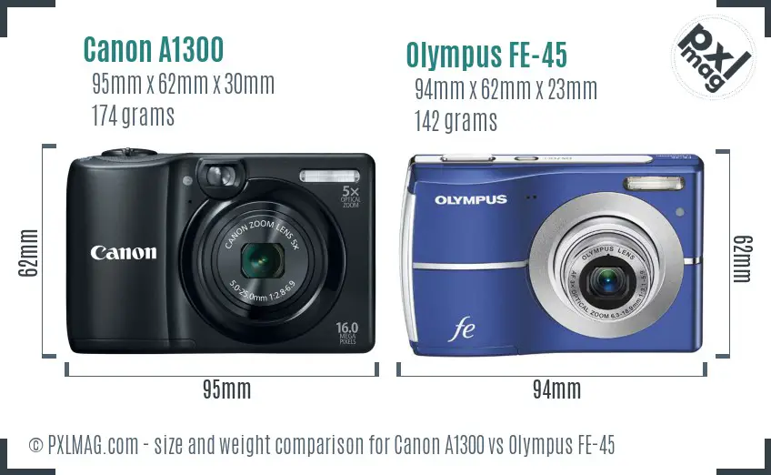 Canon A1300 vs Olympus FE-45 size comparison