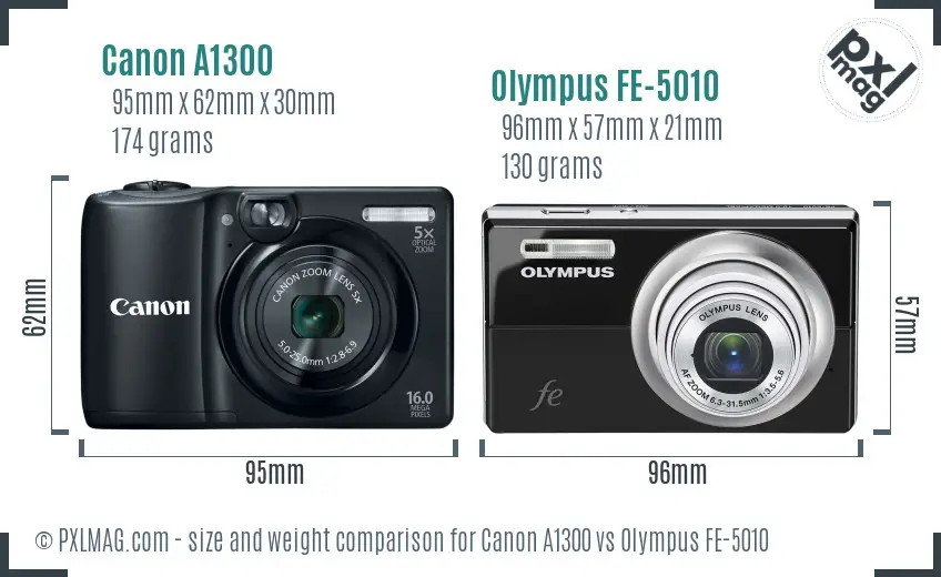 Canon A1300 vs Olympus FE-5010 size comparison Canon A1300 vs Olympus FE-5010 size comparison