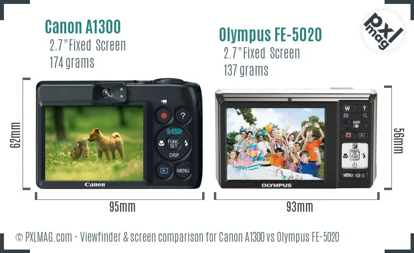 Canon A1300 vs Olympus FE-5020 Screen and Viewfinder comparison