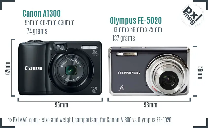Canon A1300 vs Olympus FE-5020 size comparison