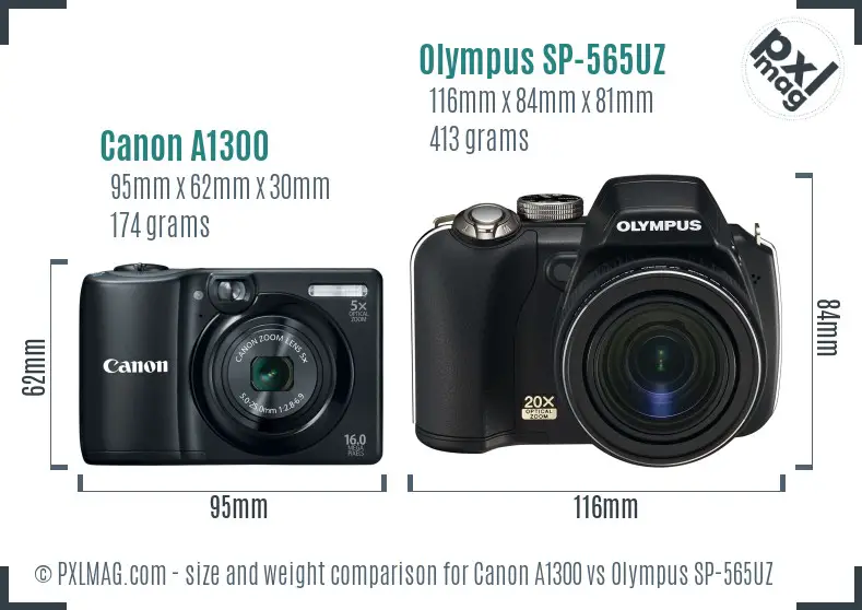 Canon A1300 vs Olympus SP-565UZ size comparison