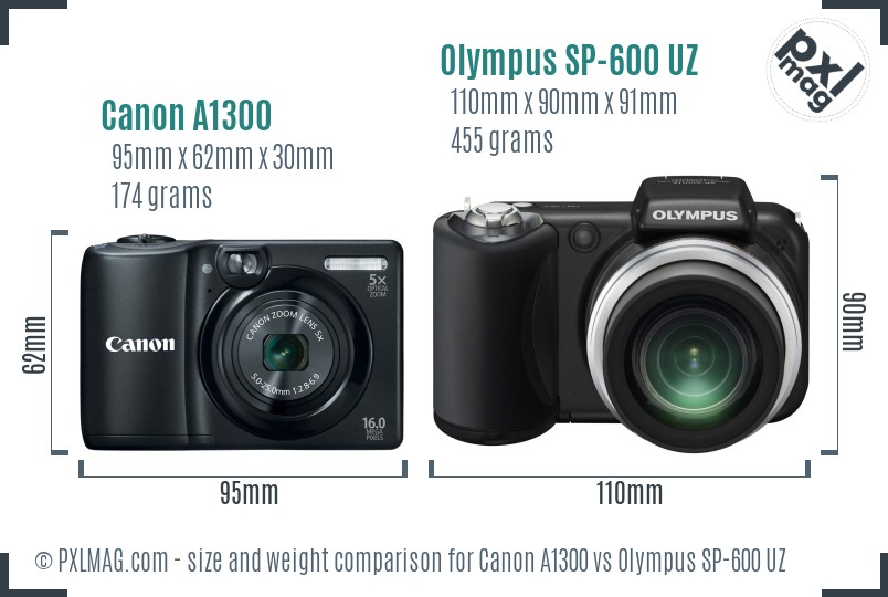 Canon A1300 vs Olympus SP-600 UZ size comparison Canon A1300 vs Olympus SP-600 UZ size comparison