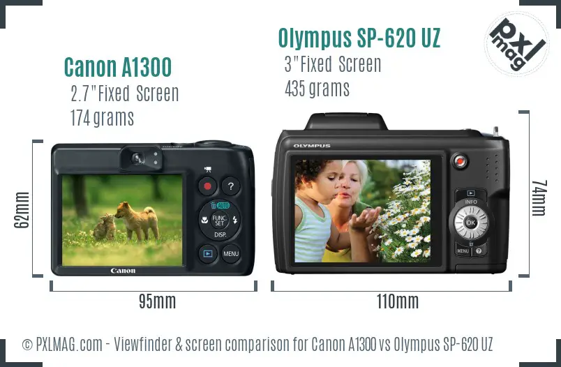 Canon A1300 vs Olympus SP-620 UZ Screen and Viewfinder comparison