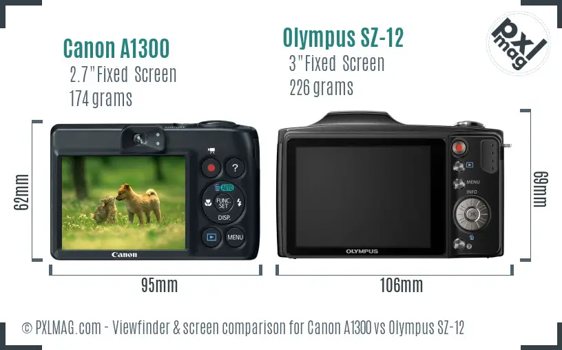 Back screen and interface of Canon A1300 and Olympus SZ-12