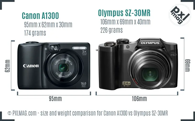 Canon A1300 vs Olympus SZ-30MR size comparison Canon A1300 vs Olympus SZ-30MR size comparison