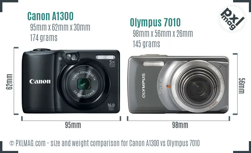 Canon A1300 vs Olympus 7010 size comparison