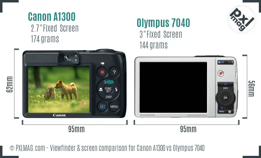 Canon A1300 vs Olympus 7040 Screen and Viewfinder comparison