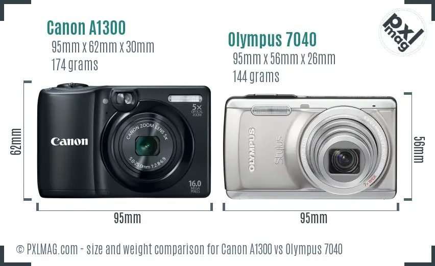 Canon A1300 vs Olympus 7040 size comparison