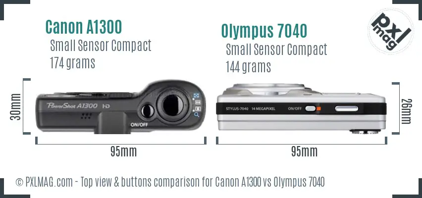 Canon A1300 vs Olympus 7040 top view buttons comparison