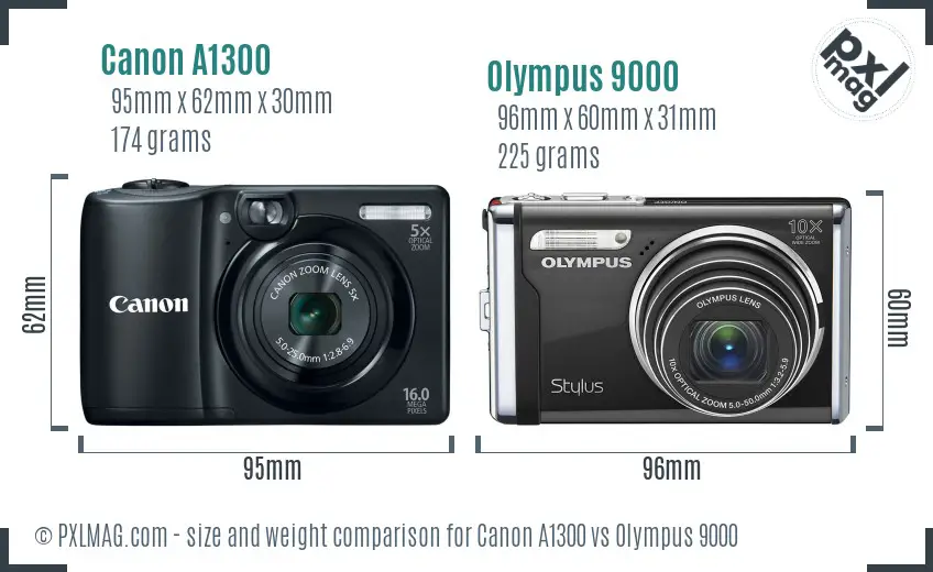 Canon A1300 vs Olympus 9000 size comparison Canon A1300 vs Olympus 9000 size comparison