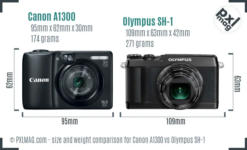 Canon A1300 vs Olympus SH-1 size comparison