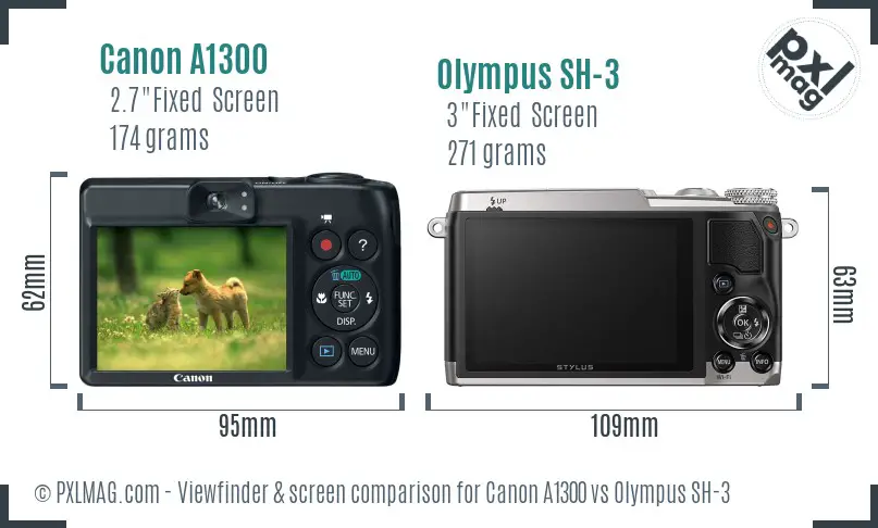 Canon A1300 vs Olympus SH-3 Screen and Viewfinder comparison