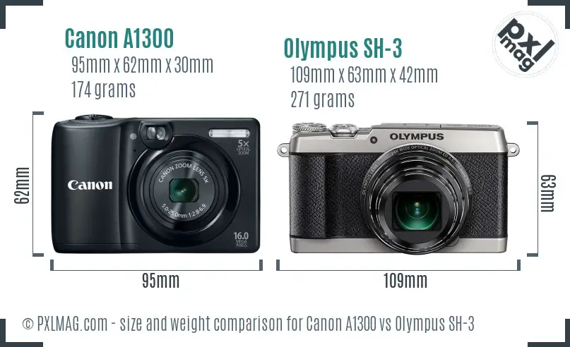 Canon A1300 vs Olympus SH-3 size comparison