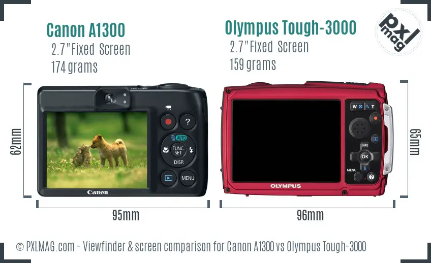 Canon A1300 vs Olympus Tough-3000 Screen and Viewfinder comparison