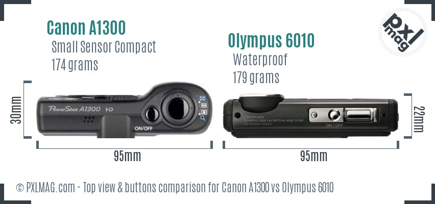 Canon A1300 vs Olympus 6010 top view buttons comparison