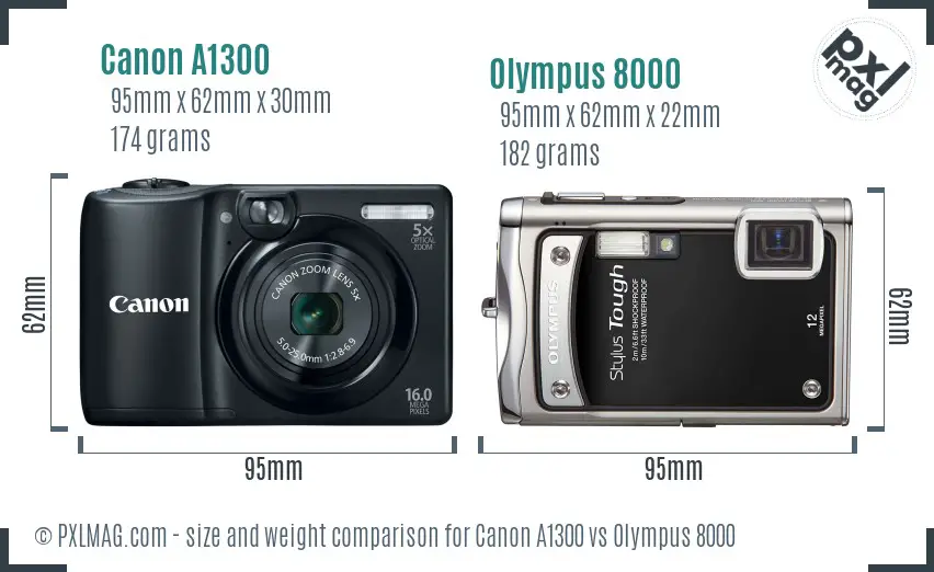 Canon A1300 vs Olympus 8000 size comparison