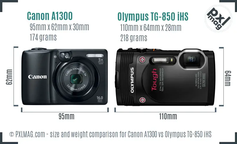 Canon A1300 vs Olympus TG-850 iHS size comparison