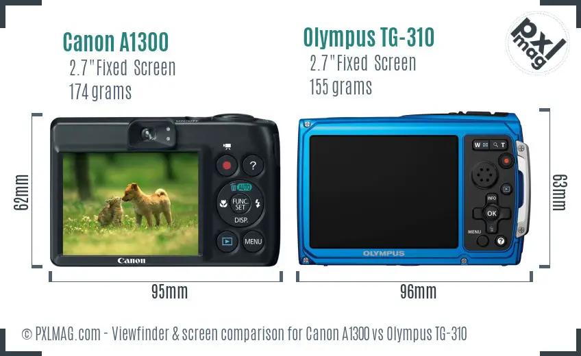 Canon A1300 vs Olympus TG-310 Screen and Viewfinder comparison