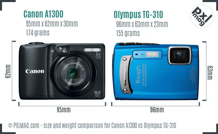 Canon A1300 vs Olympus TG-310 size comparison