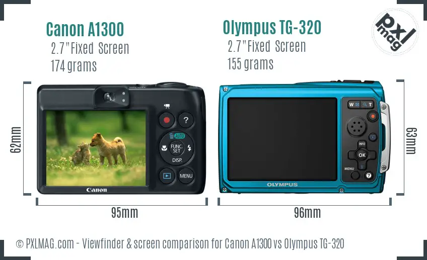Canon A1300 vs Olympus TG-320 Screen and Viewfinder comparison