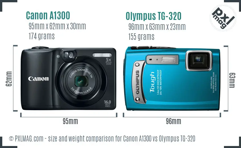 Canon A1300 vs Olympus TG-320 size comparison