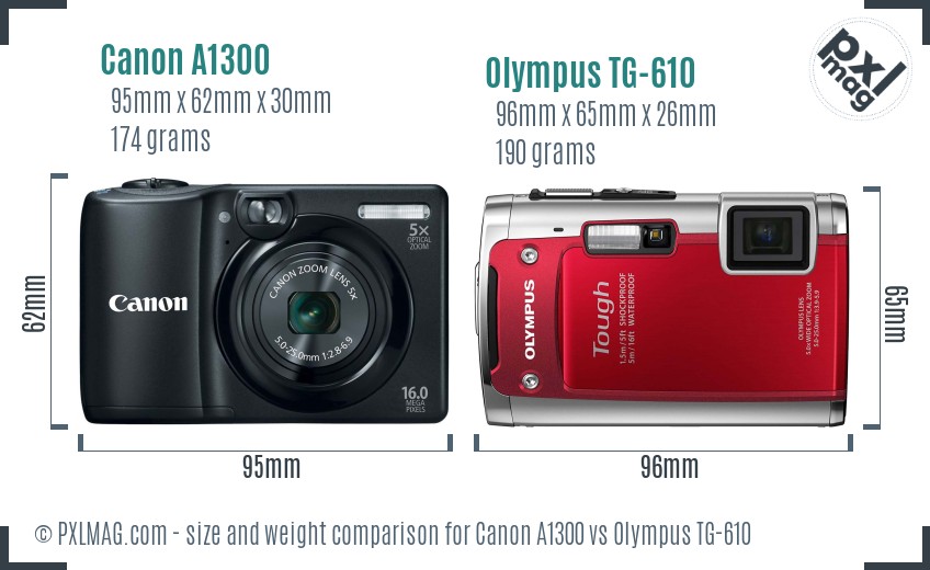 Canon A1300 vs Olympus TG-610 size comparison Canon A1300 vs Olympus TG-610 size comparison