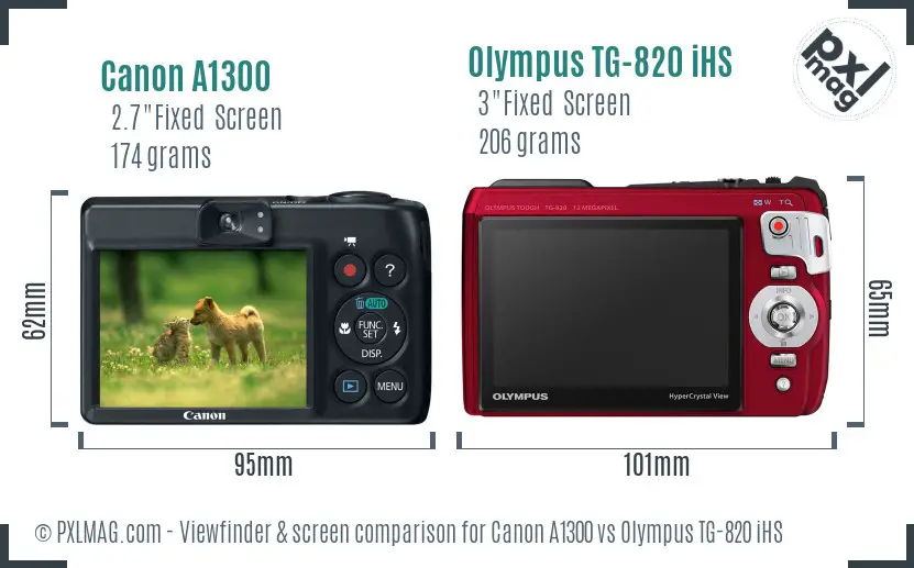 Canon A1300 vs Olympus TG-820 iHS Screen and Viewfinder comparison