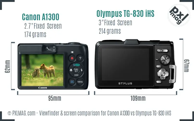 Canon A1300 vs Olympus TG-830 iHS Screen and Viewfinder comparison