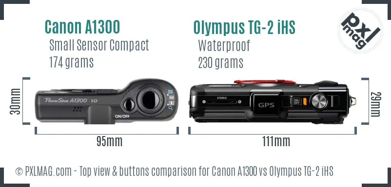 Canon A1300 vs Olympus TG-2 iHS top view buttons comparison