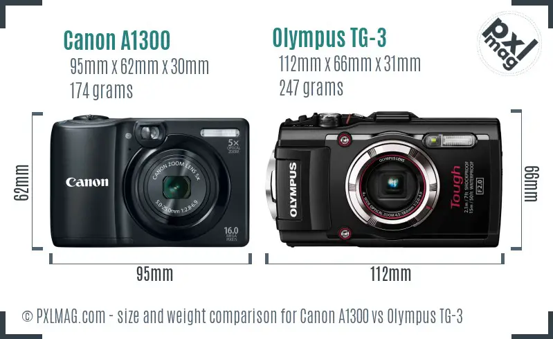 Canon A1300 vs Olympus TG-3 size comparison