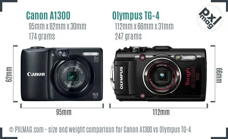 Canon A1300 vs Olympus TG-4 size comparison
