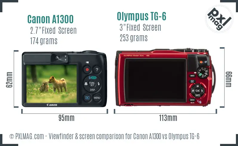 Canon A1300 vs Olympus TG-6 Screen and Viewfinder comparison