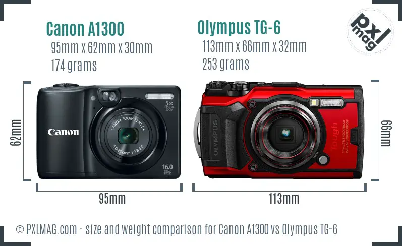 Canon A1300 vs Olympus TG-6 size comparison