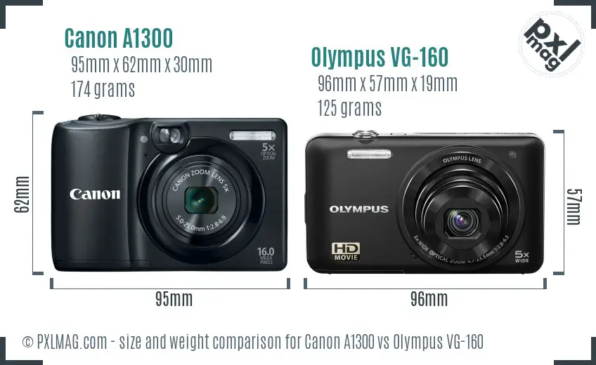 Canon A1300 vs Olympus VG-160 size comparison