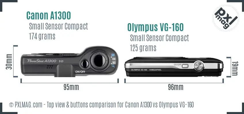 Canon A1300 vs Olympus VG-160 top view buttons comparison