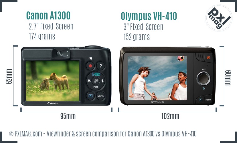 Canon A1300 vs Olympus VH-410 Screen and Viewfinder comparison