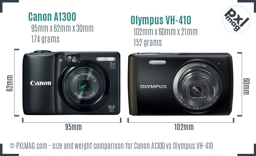 Canon A1300 vs Olympus VH-410 size comparison