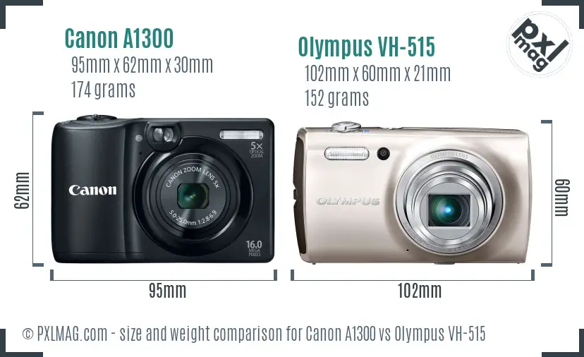 Canon A1300 vs Olympus VH-515 size comparison