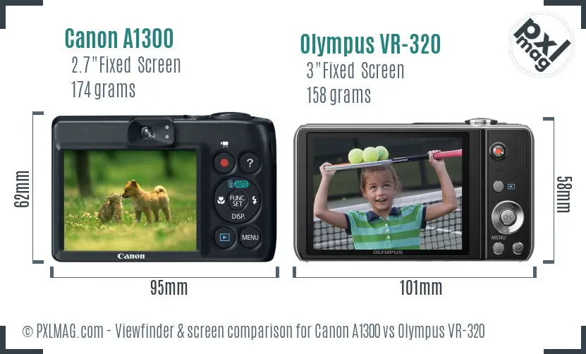 Canon A1300 vs Olympus VR-320 Screen and Viewfinder comparison